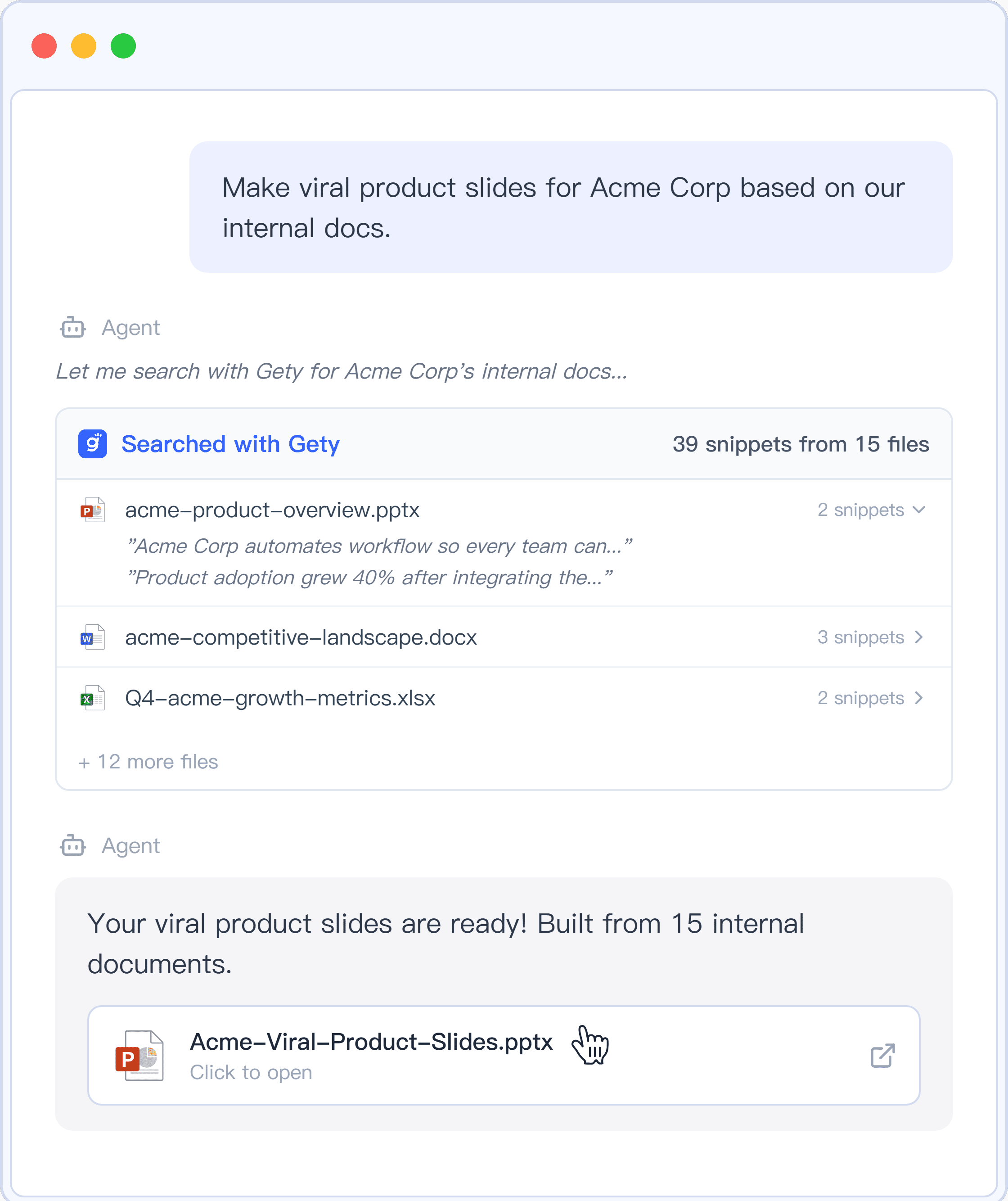 AI chat enhanced with Gety file search