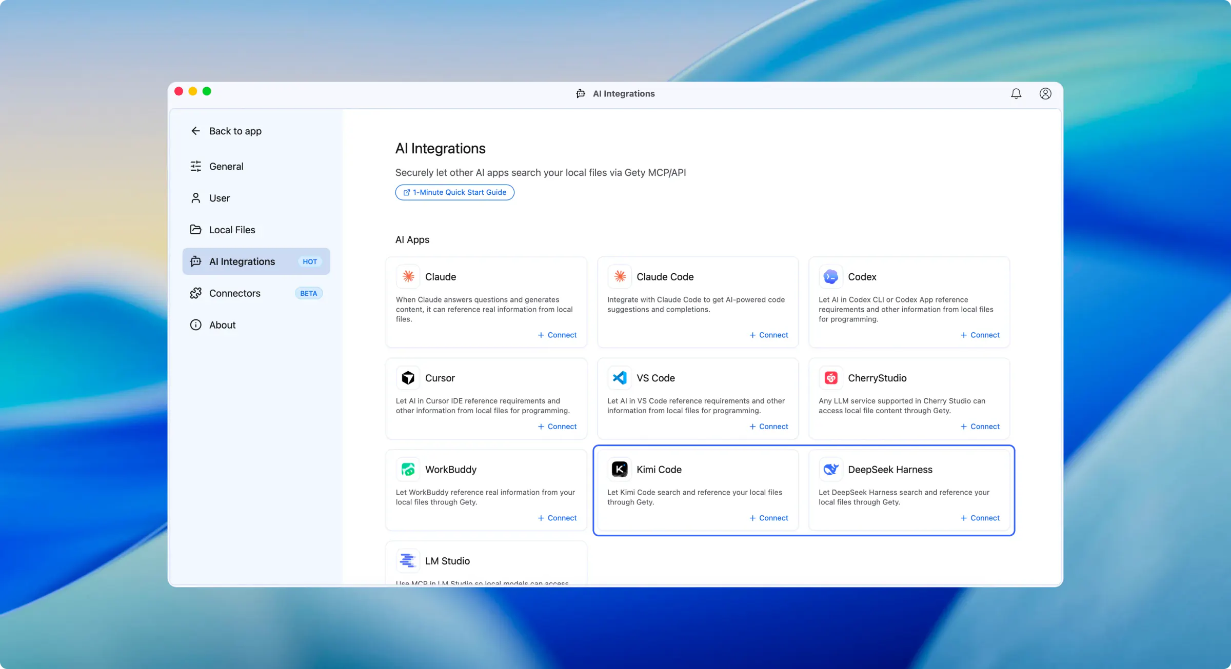 Connect Kimi Code and DeepSeek Harness from AI Integrations in Settings