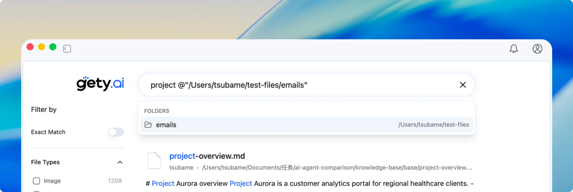 Paste a full folder path after @ in the search box to limit the search scope